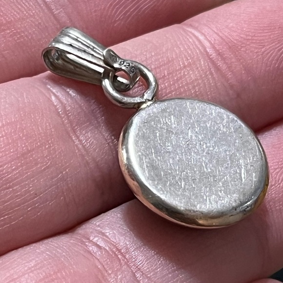 VTG Boho Nephrite Jade Sterling Silver 925 Two-tone Pendant - Picture 6 of 6